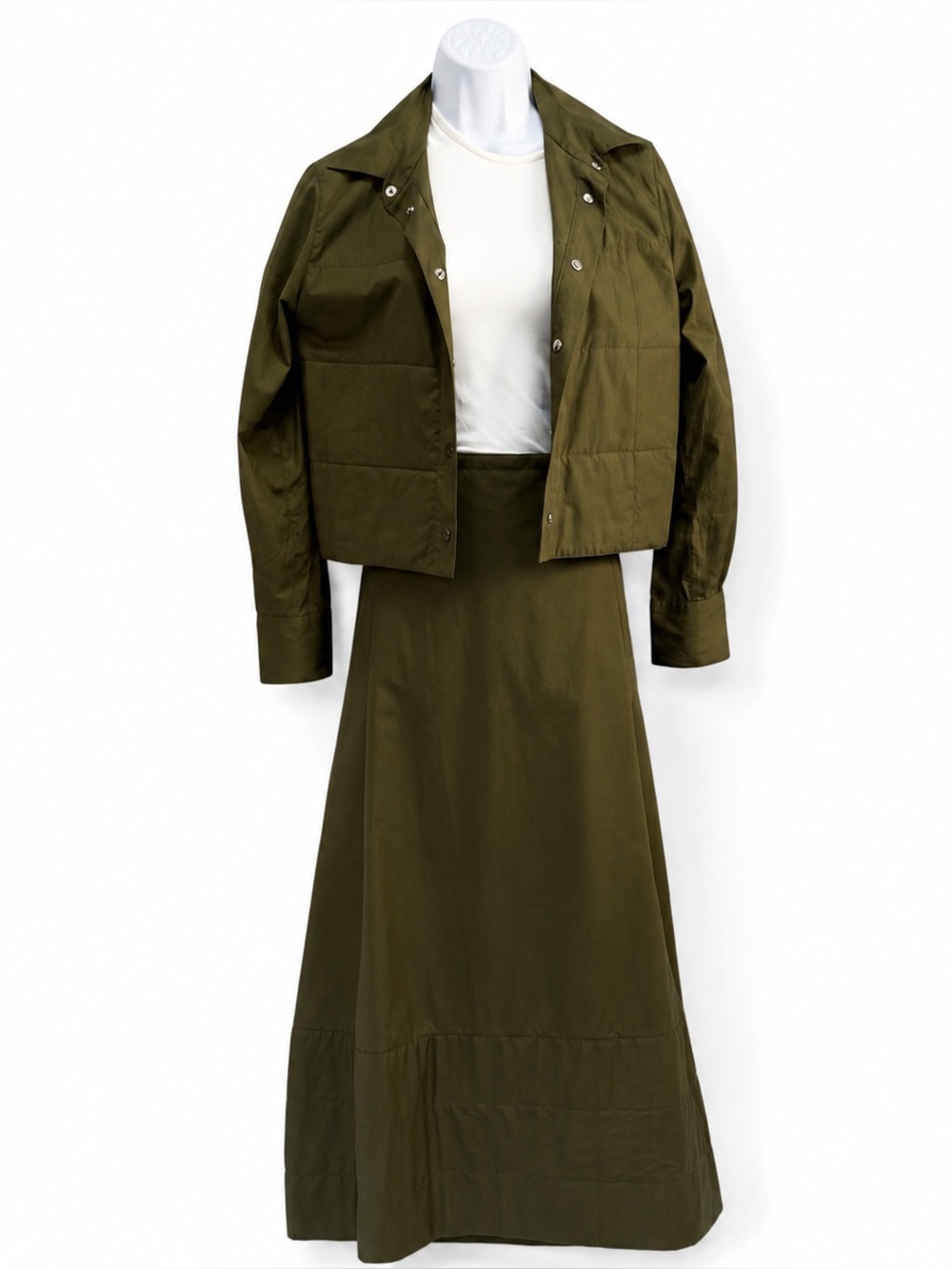 CHANEL 2000 Olive Utility Safari Skirt Suit Sz S-M P14883V08243 jacket & skirt